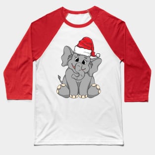 Santa Hat-Wearing Baby Elephant Funny Christmas Holiday Baseball T-Shirt